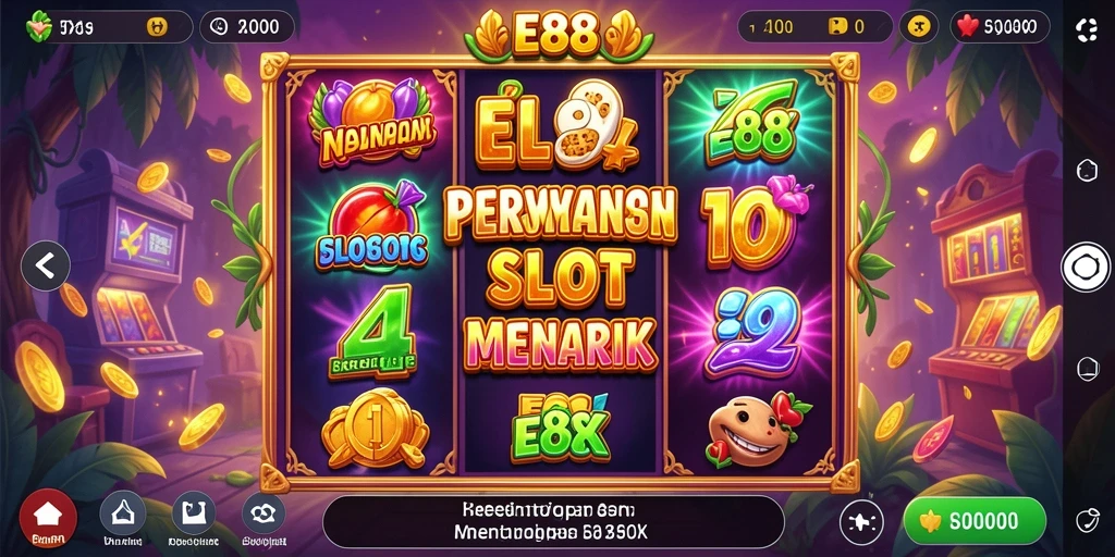 Tampilan gameplay E88 yang mendebarkan dengan simbol slot berkilau.