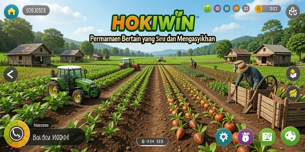 Screenshot gameplay HOKIWIN menampilkan ladang hijau yang subur.