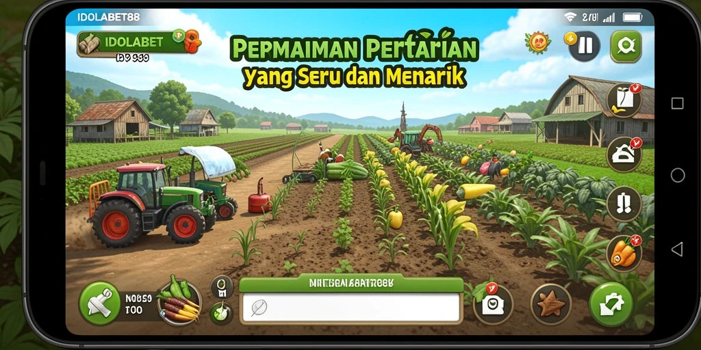 Tampilan gameplay seru di IDOLABET88 dengan pertanian yang subur.