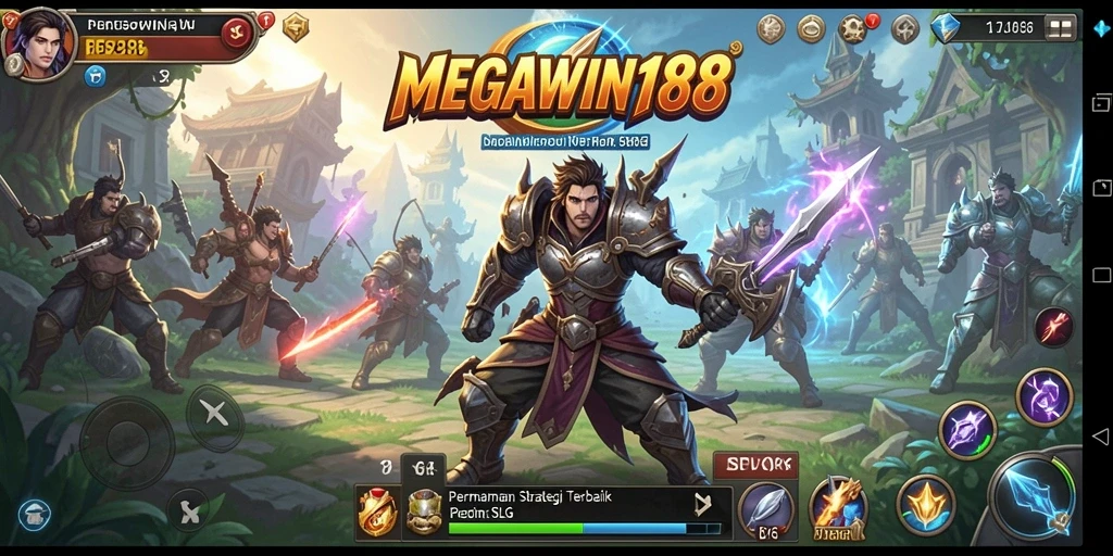 Screenshot gameplay MEGAWIN188 menampilkan pertempuran epik dalam game SLG.